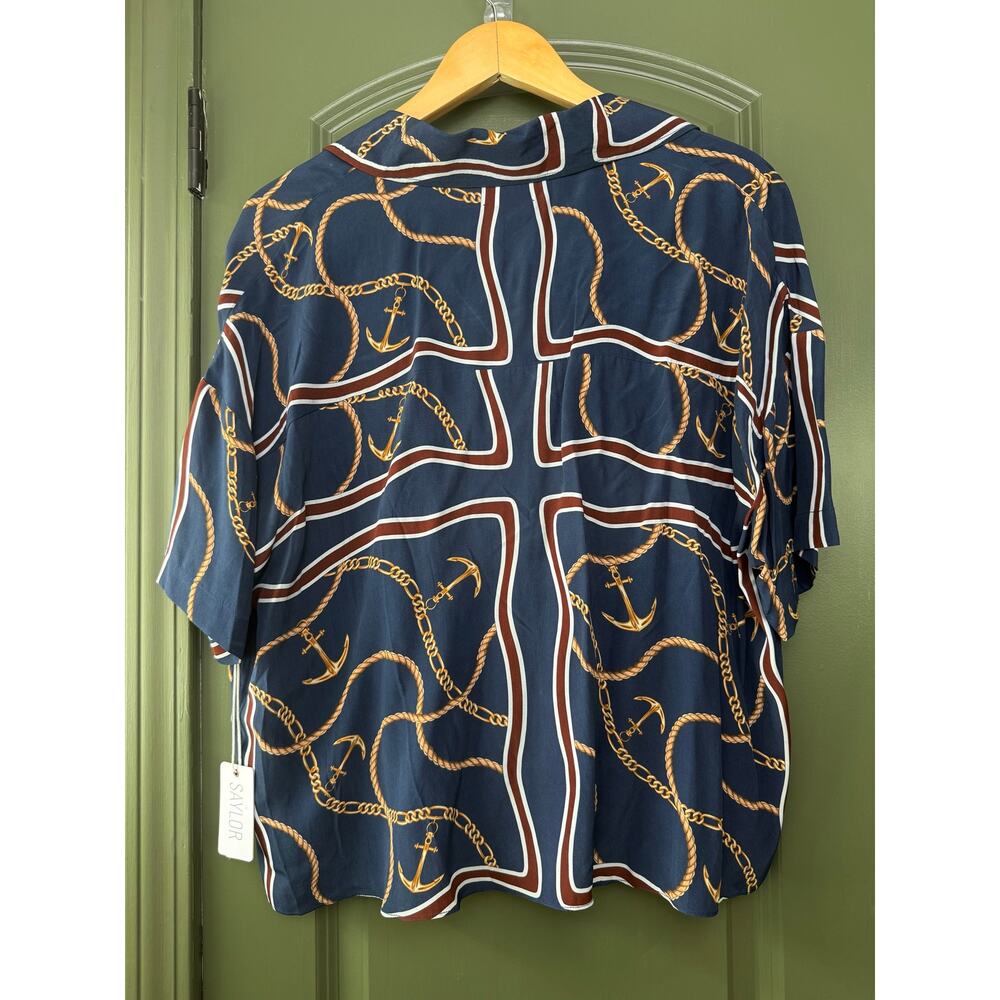 NWT Saylor Walton Nautical Status Print Top Resort Coastal Beach Deep Navy Small - Picture 4 of 5